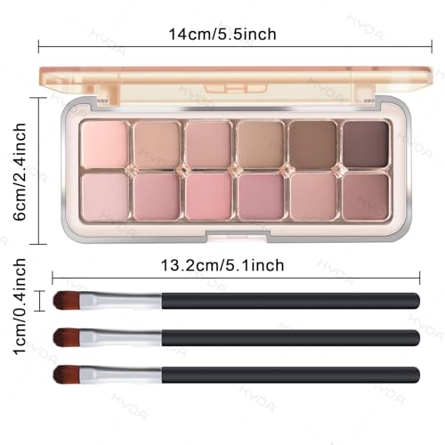KYDA 12 Colors Grey Pink Eyeshadow Palette with Brush, High Pigment Matte Shimmer Pink Brown Eye Shadow, Netural Brown Eyes Palette for Women, Soft Blendable Powder Eyeshadow, Korean Eyes Makeup