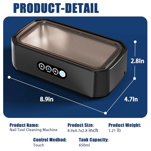 Black Nail Tool Cleaning Machine with 3 Timer Modes and 650ml Sterilizer for Nail Drill Bits & Art Brushes