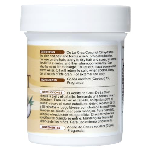 De La Cruz 2.2oz Coconut Oil for Skin & Hair - Natural Moisturizer & Hair Treatment (6 Jars)