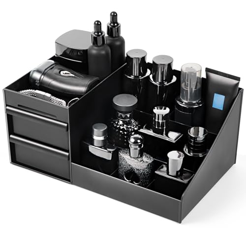 Black Cologne Organizer Stand for Men, Bathroom Counter Storage Shelf