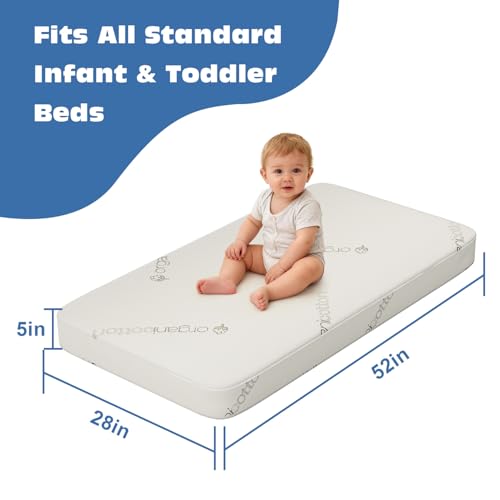 Full Organic Cotton Toddler & Crib Mattress - Breathable, Firm 5 Inch