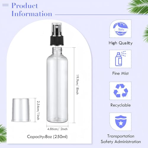 Eccliy 32 Pcs 8oz Fine Mist Spray Bottles Black & Clear - Portable Home & Beauty