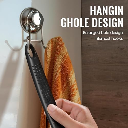 Silicone Back Scrubber with Long Handle - Double-Sided Shower Brush for Exfoliation and Massage - 17 Inch, Black & Gray Variation