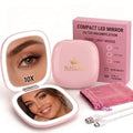 Pink Lighted Compact Mirror with 1X/10X Magnification, Dimmable LED, USB Charging