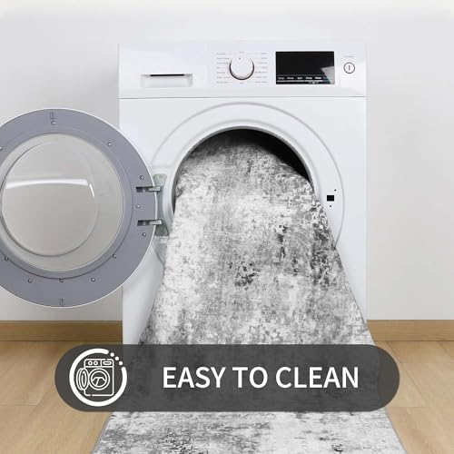 Grey 6x9 Abstract Boho Area Rug - Machine Washable Non-Slip Indoor Carpet
