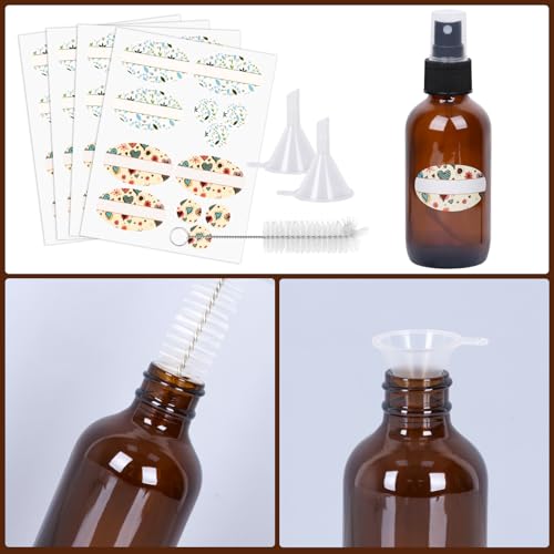 EkkoVla 24 Pack 4 oz Amber Spray Bottles with Fine Mist Sprayer, 120 ml Glass Travel Bottles for Cosmetic Essential Oils Cleaning Solutions Perfumes and Liquids