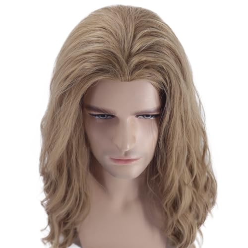 Blonde Wigs Men Shoulder Length Ash Blonde Wavy Synthetic Hair Cosplay Party Daily Wear - Ash Blonde Variation