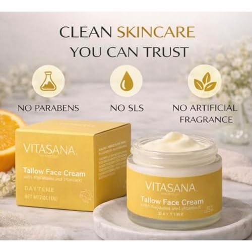 Tallow Face Cream Daytime ? Brighten & Hydrate Moisturizer with Vitamin C, Peptides & Goji Berry Oil ? Nourishing Grass-Fed Tallow Face Cream for Radiant, Smooth Skin ? 2oz (57g)