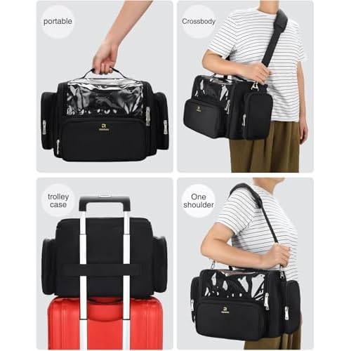 TANTO Makeup Brush Bag, Extra Large Makeup Case Professional Makeup Artist Bag Stand-up Cosmetic Bag Travel Makeup Brush Case with Shoulder Strap and Adjustable Divider