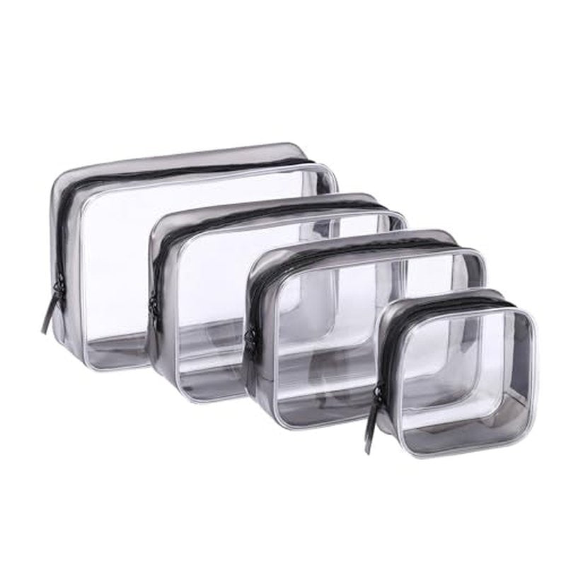4 Pcs Clear Toiletry Carry Pouch with Zipper, Makeup Cosmetic Bag for Women Men Traveling Vacation Organization Business Trip Home Clear-Black
