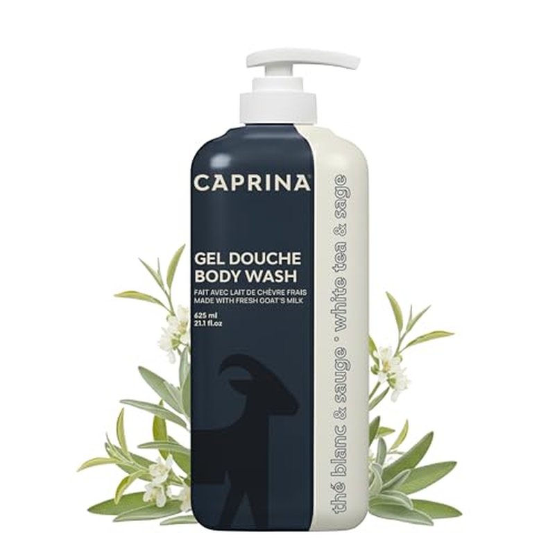Caprina Fresh Goat¡¯s Milk Body Wash, WHITE TEA & SAGE Formula, 625 ml, Moisturizing Cleanser for Normal Skin, Gentle Daily Hydration