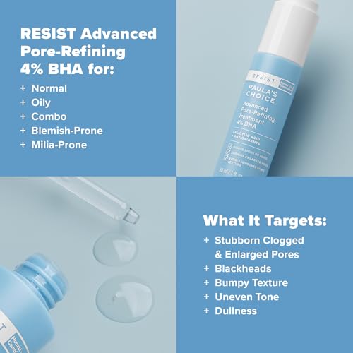 Paula's Choice RESIST Advanced Pore Refining Treatment 4% BHA Serum, Face Exfoliator with Salicylic Acid, Green Tea, Anti-Aging Exfoliant for Oily, Normal, Combination Skin, Fragrance-Free, 1 Fl Oz.