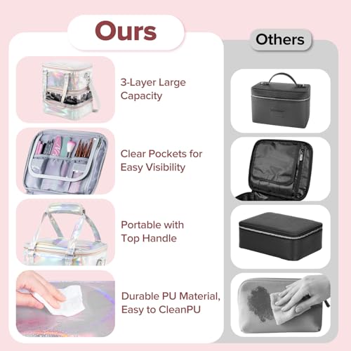 Beloving Silver Nail Polish Organizer Case 3-Layer Travel Storage Bag for Manicure Tools