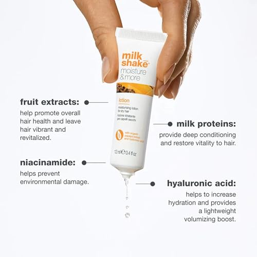milk_shake Moisture & More Hydrating Lotion Vials - Intense Weekly Hydration Treatment for Dry, Dehydrated Hair | Restores Shine and Moisture | Tropical Scent