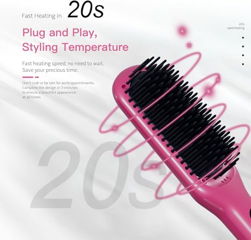 MEGAWISE Rose Red Ceramic Ionic Hair Straightener Brush - Fast Heating, Anti-Scald