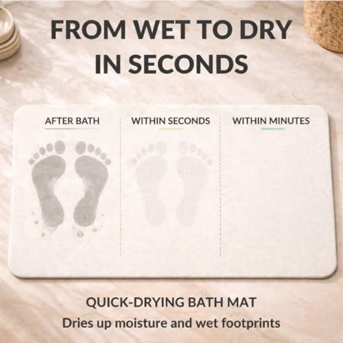 White Linea 2-Pack Diatomaceous Earth Bathroom Mats - Quick Dry Non-Slip Stone Bath Rugs