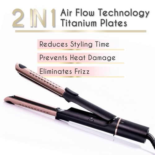 2-in-1 Hair Straightener and Air Curler Titanium Flat Iron with Adjustable Heat
