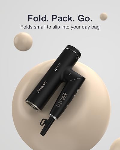 ANNLARY Matte Black Dual Voltage Travel Hair Dryer with Diffuser & Ionic Technology