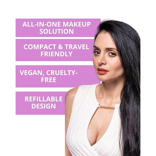 YazzBeauty - 4 in 1 Makeup Touch Up Pen with Brown Mauve Lip Liner, Black Eyeliner, Dark Brown Eyebrow Pencil, and Champagne Gold Highlighter, Compact Beauty Pen, Smudge Proof, Vegan, Cruelty-Free