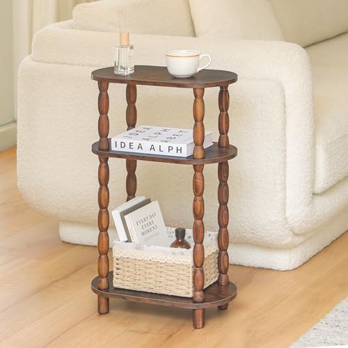MaxSmeo Set of 2 Rustic Brown Narrow Side Tables - 3-Tier Vintage End Tables