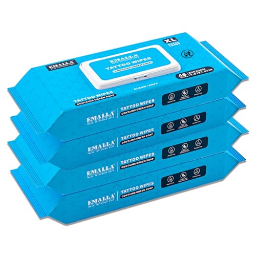 Emalla Green Tattoo Wipes 192 Count All-in-One Premium Skin Care & Cleaning