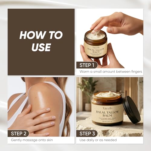 Tayyib Halal Tallow Balm, Manuka Honey and Grass-Fed Tallow Moisturizer for Face & Body, Unscented, Whipped smooth, absorbs fast, no heaviness, 4 oz