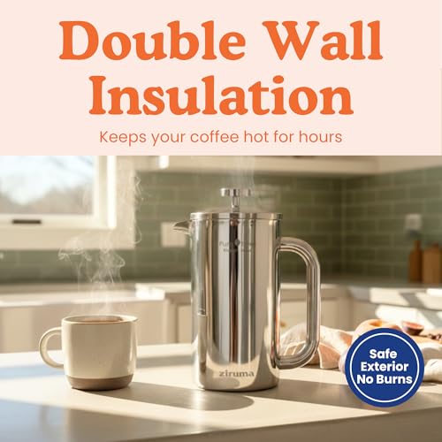 Stainless Steel French Press Coffee Maker 34 oz Pack of 2 - No Plastic, Heavy Metals, Variation of THIS listing