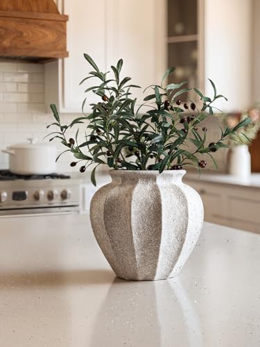 LE TAUCI Weathered White Ceramic Vase 11.3 Inch - Sandstone Finish, Farmhouse Decor