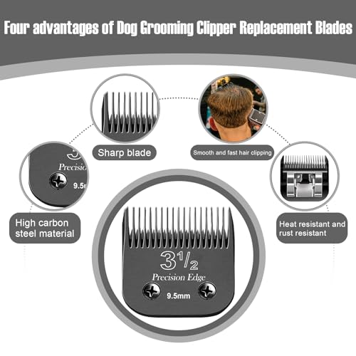 Size3-1/2 Professional Detachable Replacement stainless steel Blades set,compatible with Andis AGC,BDC,BGC,MBG Series,oster Classic 76/Star-Teq/Power-Teq Clippers£¬Cut Length 3/8-Inch(9.5mm) black