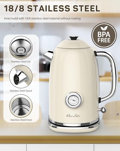 Electric Kettle 61oz with Thermometer, Retro Stainless Steel Hot Water Boiler