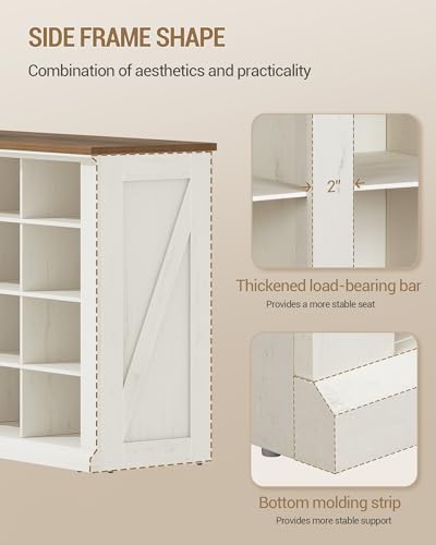 Hzuaneri Antique White Wooden Shoe Storage Bench with Cubby, 11.8"D x 41"W x 23.8"H, Farmhouse Entryway Seat