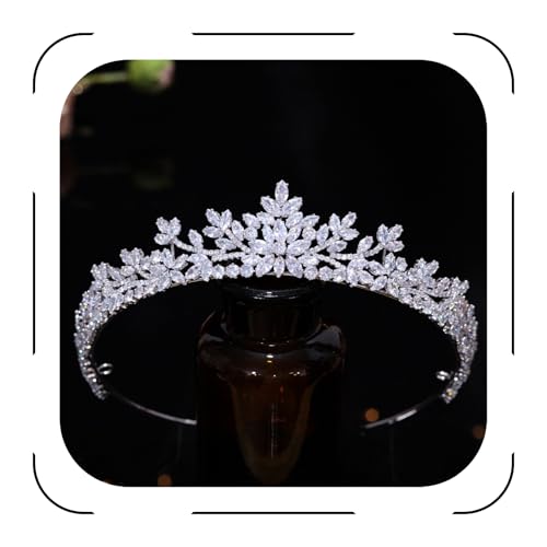 Silver Wedding Tiara with Sparkly Zircon Crowns for Women Handmade Bridal Headpiece