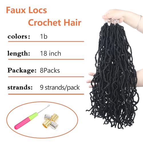 Vemet Soft Locs Faux Locs Crochet Hair 18 Inch - 1B, Pack of 8