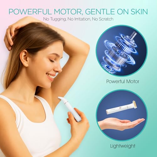 Bikini Trimmer for Women, 3-in-1 Electric Razors for Women, Cordless Compact Waterproof Pubic Hair Trimmer for Body, Face & Bikini Area (White)