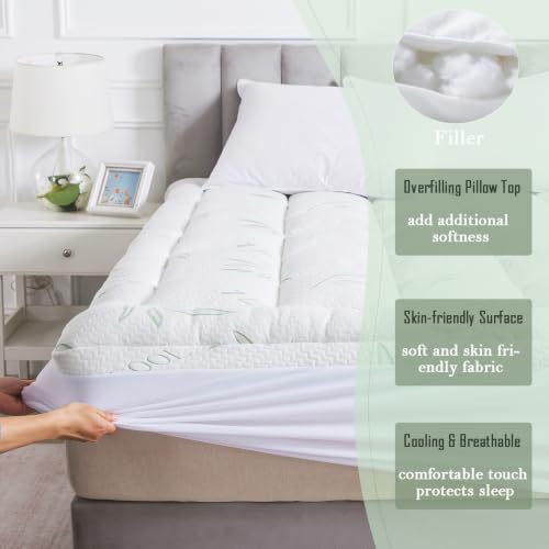 Green King Mattress Topper with Deep Pocket - Bamboo Viscose Pillow Top, 8-21 Inch Fit