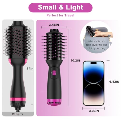 SHOSHE Black Pink Dual Voltage Mini Hair Dryer Brush with UK/EU Plug, All-in-One Volumizer & Styler