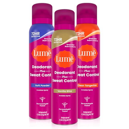 Lume Sweat Control Deodorant Spray 3-Pack - Soft Powder, Clean Tangerine & Vanilla Bliss