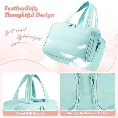 Travel Toiletry Bag: ?? Large Capacity, 4 Compartments, Wet/Dry Separation, Ultra-Soft Lightweight Fabric & Anti-Spill Design for Travel,Gym,Gift(11.8" L)? (Sea Salt Blue)