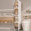 AntStep 4-Tier Slim Bathroom Storage Cabinet - Tall Narrow Organizer with Wheels, Adjustable Shelves, Cream White