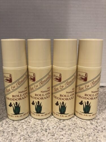 All Natural Roll-On Deodorant Aloe & Almonds 3 Oz Pack of 4 - Cruelty-Free & Aluminum-Free