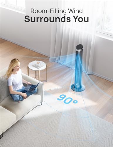 Black 40-Inch Tower Fan for Bedroom - 90° Oscillating Blower, Quiet Cooling