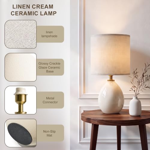 Ceramic Table Lamps Set of 2 - Cream Linen Shade, 17.7 Inch - Living Room & Bedroom Decor