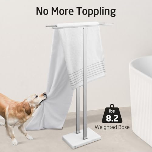 37-Inch Standing Towel Rack with Heavy Marble Base - Brushed Finish