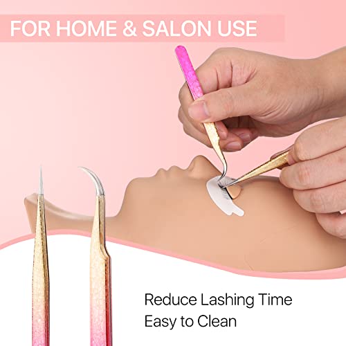 Straight and Curved Pointed Tweezers for Eyelash Extension, 2 PCS Lash Tweezer Set, Stainless Steel Professional Eyelash Extension Tweezers for Volume, Isolation and Classic Lashes