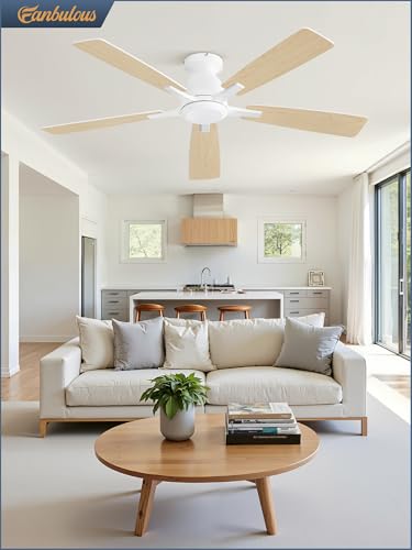 White 52 Inch Flush Mount Ceiling Fan No Light with Remote Control