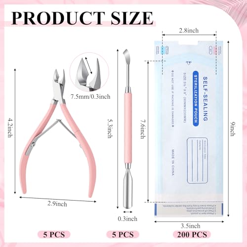 Pink 10 Pack Nail Cuticle Trimmers with Pusher and Sanitizer Pouch