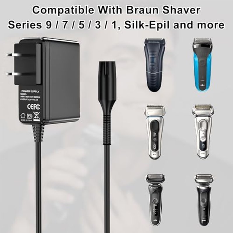 12V 5.9Ft Charger Compatible with Braun Shaver Series 9/7/5/3/1, XT5 Electric Razor Trimmer Charging Cord