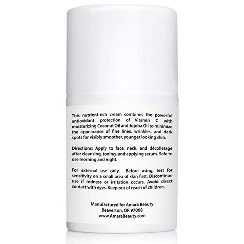 Amara Beauty Vitamin C Cream for Face with Coconut Oil, Cocoa Butter & Jojoba Oil, 1.7 fl. oz.