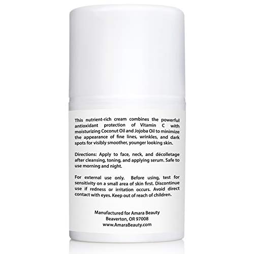 Amara Beauty Vitamin C Cream for Face with Coconut Oil, Cocoa Butter & Jojoba Oil, 1.7 fl. oz. (Pack of 2)