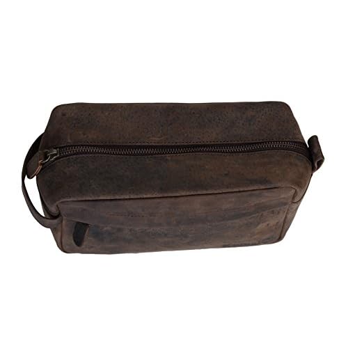 KomalC Genuine Buffalo Leather Unisex Toiletry Bag Travel Dopp Kit Vanity Bag Grooming Bag